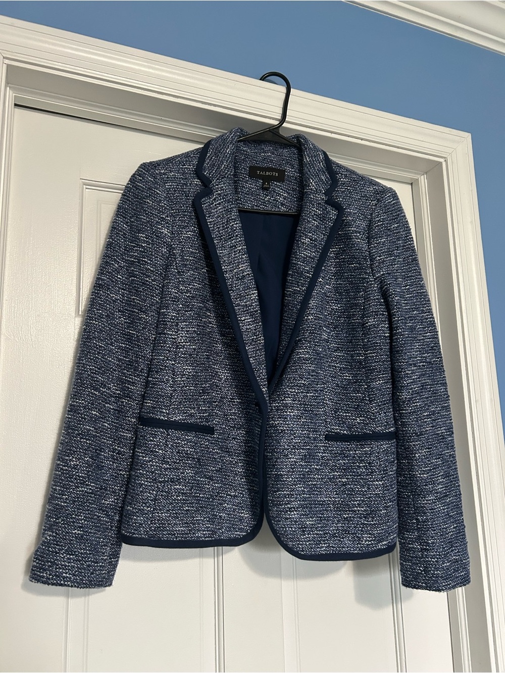 Talbots size 8 blue tweed blazer business casual office career job interview